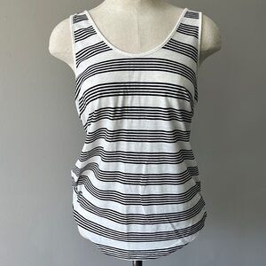 LOFT striped tank black and creamy white criss cross back